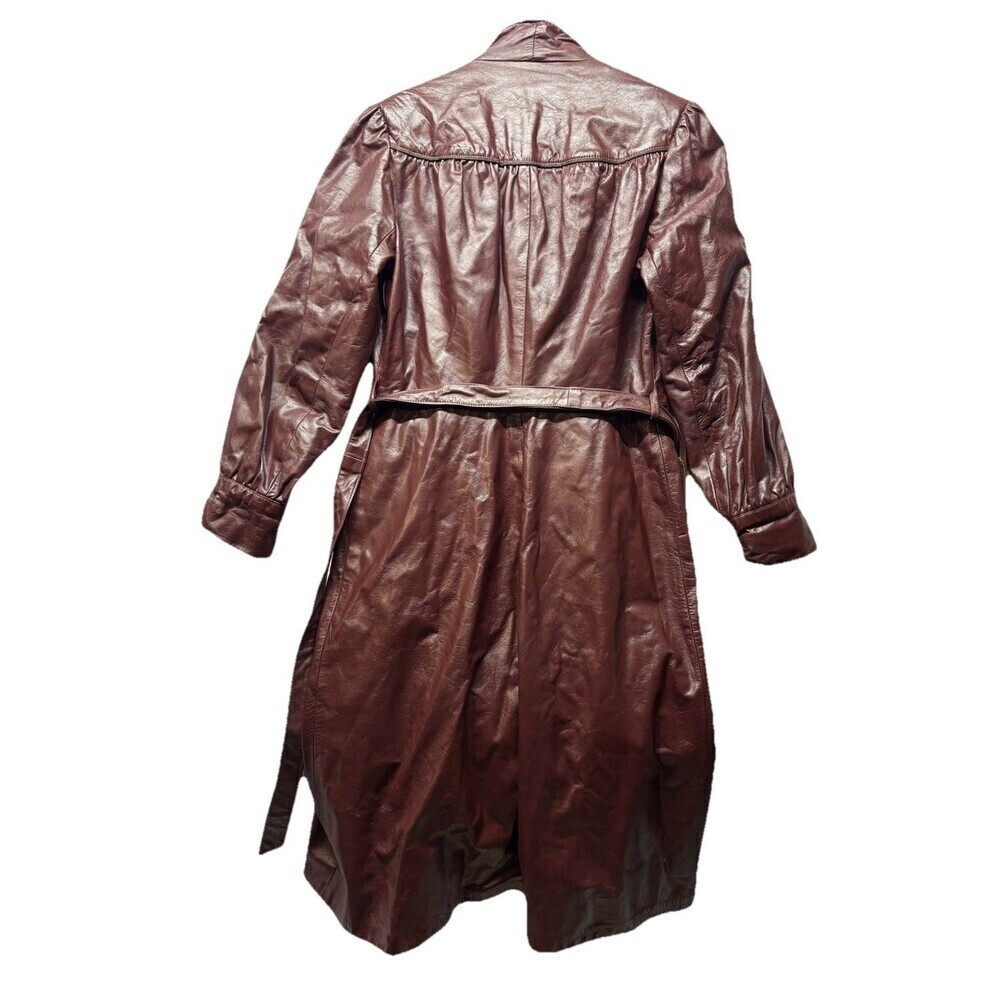 Vtg Global Identity G-III Long Women's Red Leather Trench Coat Size S 80's 90's - Picture 4 of 4